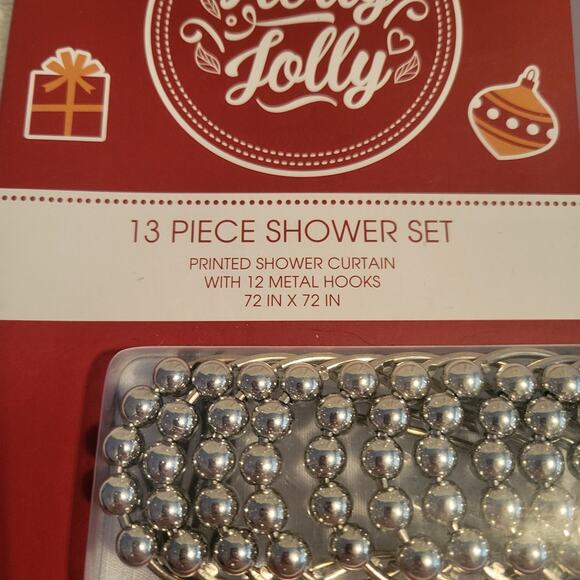 Winter Themed Bathroom Shower Curtain 13 Piece Set NWT 72" x 72" Skates Mittens - Picture 4 of 5